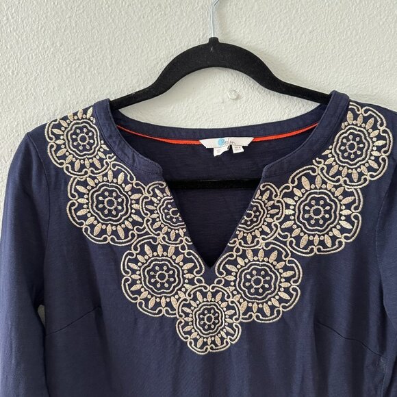 Boden Eda Embroidered Tunic Top Mini Dress Women's size US 4 Navy - Picture 3 of 9